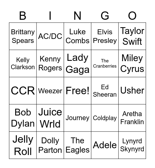 Music Bingo Card