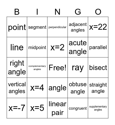 GEOMETRY Bingo Card