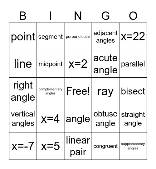 GEOMETRY Bingo Card