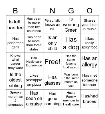 RT Icebreaker Bingo: Find Someone Who Bingo Card