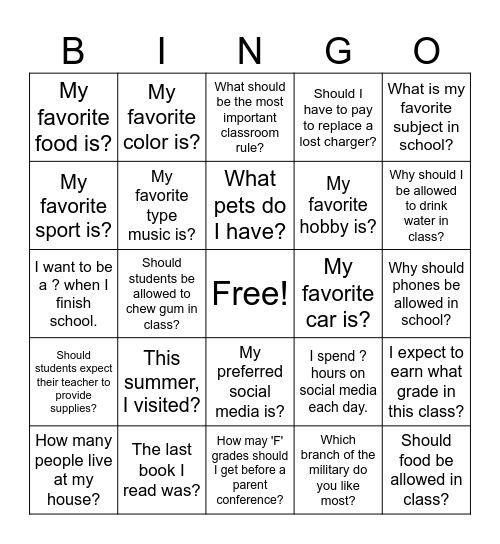 Getting MY Information Bingo Card