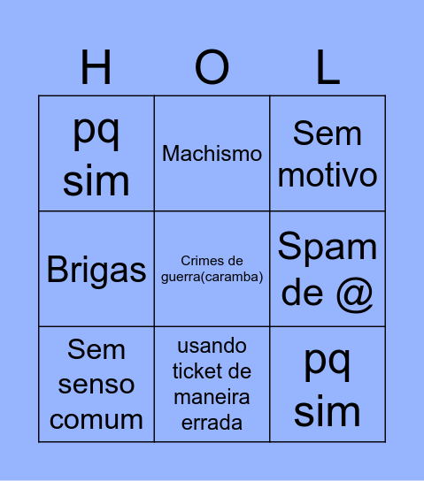 punições do Holy Bingo Card