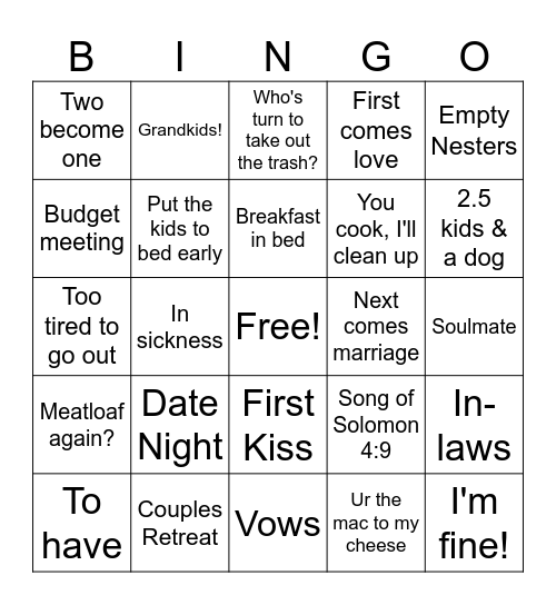 LOVE & MARRIAGE, LOVE & MARRIAGE... Bingo Card