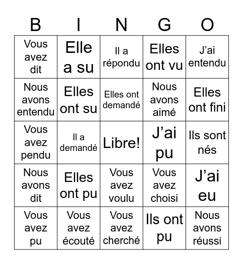 Le passé composé Bingo Card