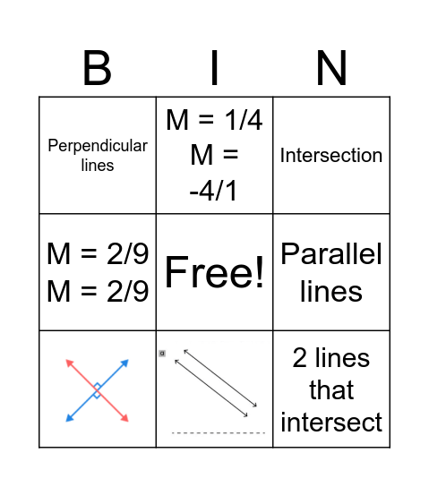 Parallel and Perpendicular Lines Bingo Card
