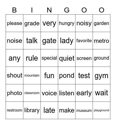L4-L5 單字 Bingo Card