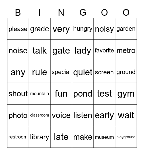 L4-L5 單字 Bingo Card