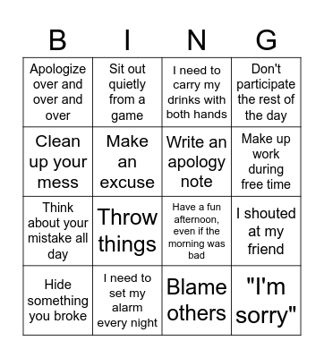 Responsibility Bingo Card