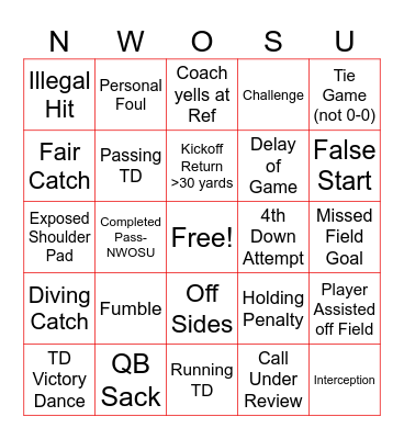 Ranger Football Bingo Card