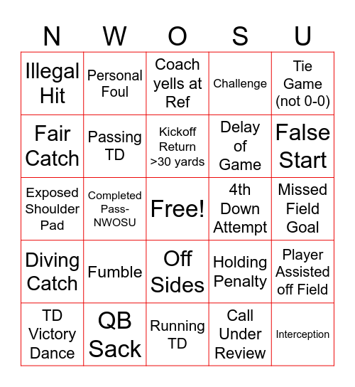 Ranger Football Bingo Card