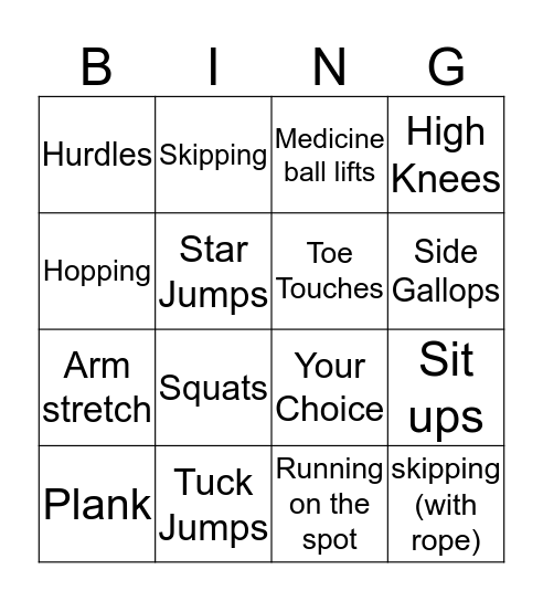 Fit4Fun Bingo Card