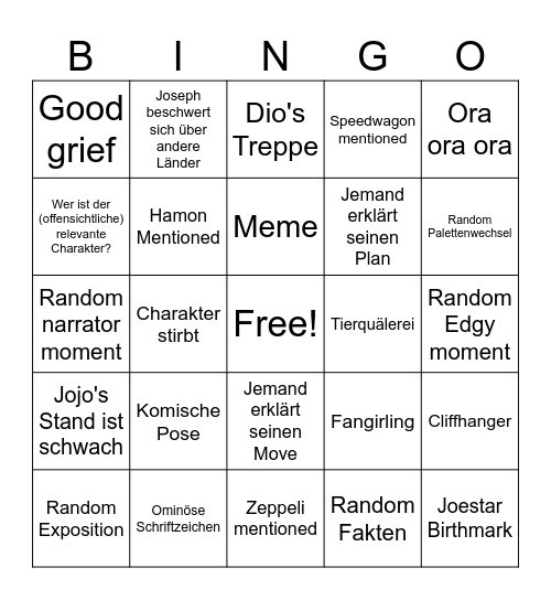 Jojo Bingo Card