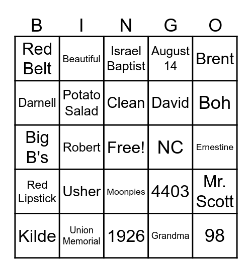 Big Jess Bingo Card