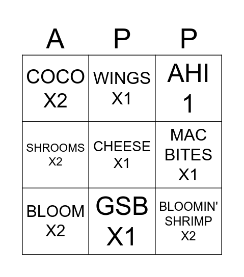 APP BINGO Card