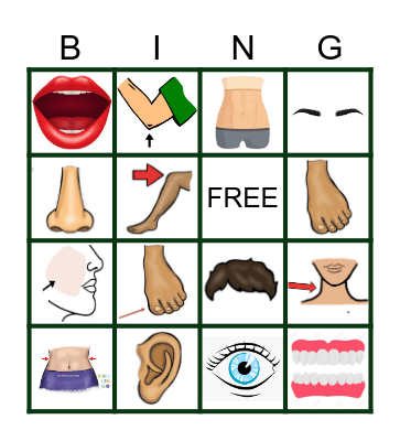 Body Parts Bingo Card