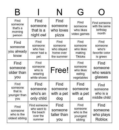 Get to Know Me Bingo Card