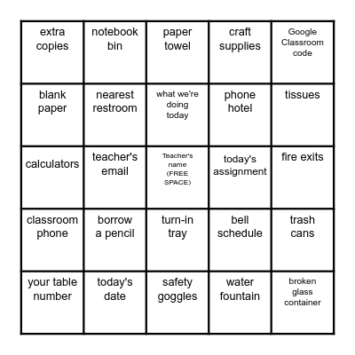 E114 Scavenger Hunt Bingo Card
