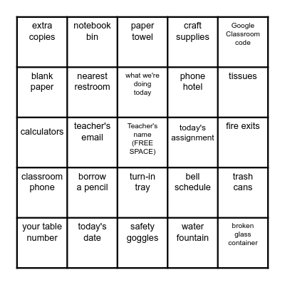 E114 Scavenger Hunt Bingo Card
