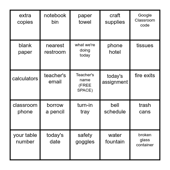 E114 Scavenger Hunt Bingo Card