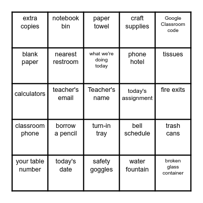 E114 Scavenger Hunt Bingo Card