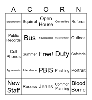 Indian Springs Back to School Bingo Card