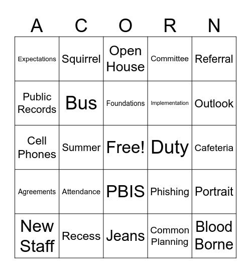 Indian Springs Back to School Bingo Card