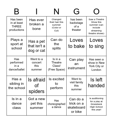 Get to Know You THEATRE Bingo Card
