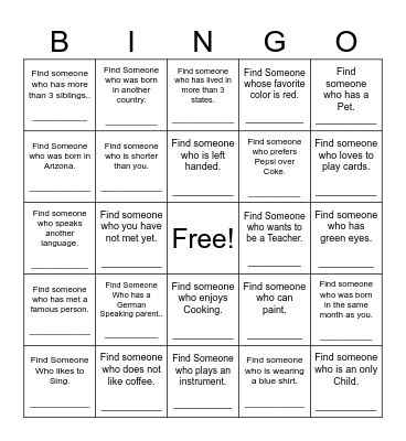 Find Someone Who Bingo Card