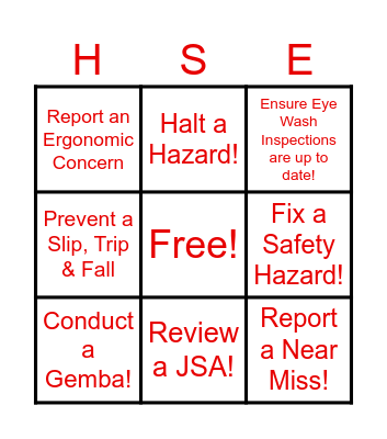 Honeywell HSE Bingo Card