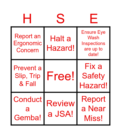 Honeywell HSE Bingo Card