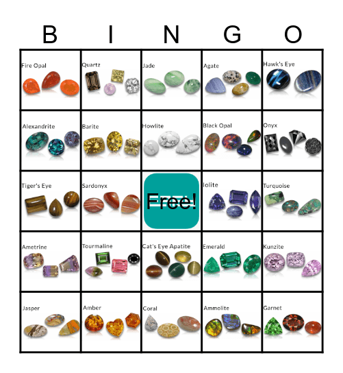 Gems and Jewels Bingo Card