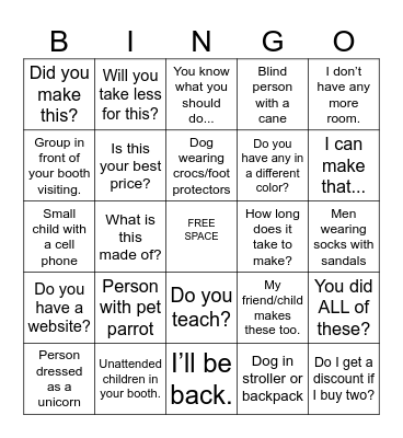 Art Fair Bingo Card