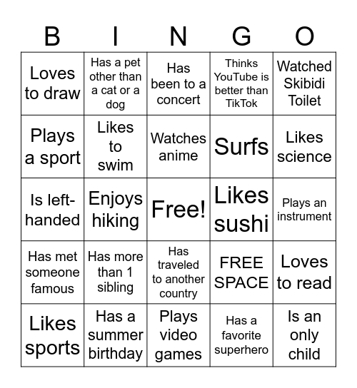 Untitled Bingo Card