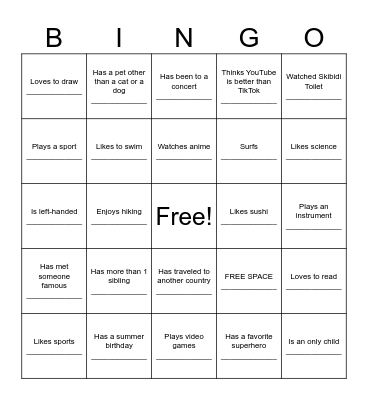 Untitled Bingo Card