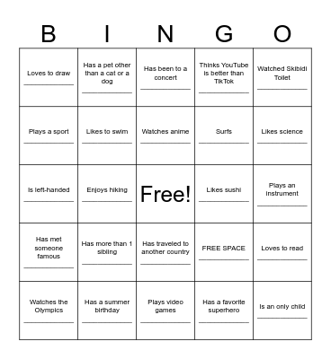 Untitled Bingo Card