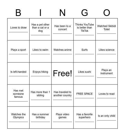Untitled Bingo Card