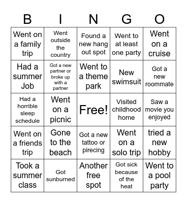 Zeta Summer Bingo Card