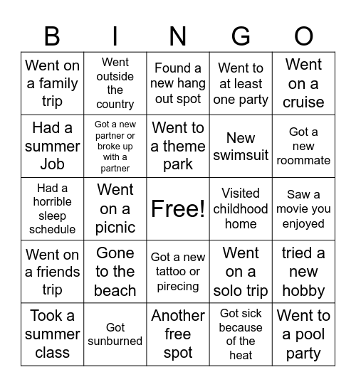 Zeta Summer Bingo Card