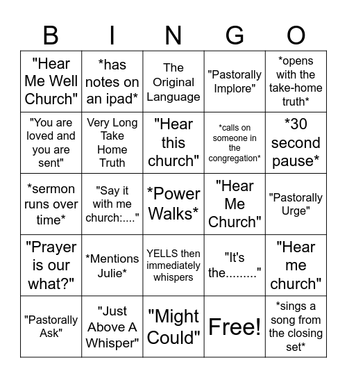 FFC: Sunday Service Bingo Card