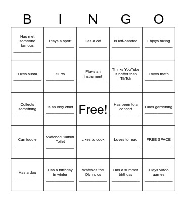 Untitled Bingo Card