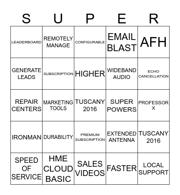 SUPERHERO BINGO Card