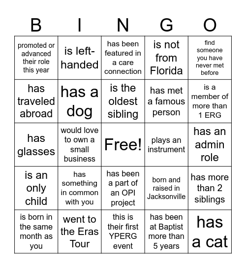 YP ERG Networking Bingo Card