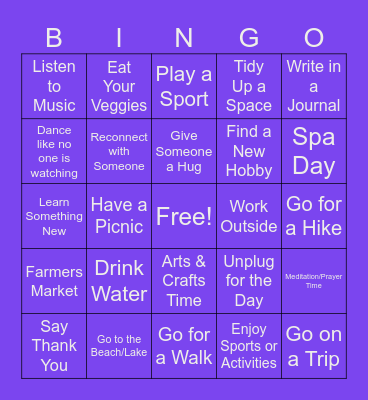 Summer Wellness Bingo Card