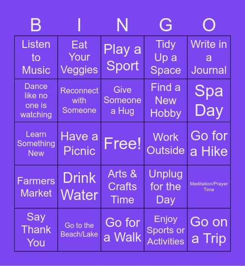 Summer Wellness Bingo Card