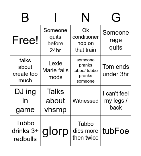 Stream Battle Bingo Card