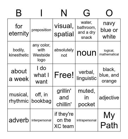 Back to School Bingo Card