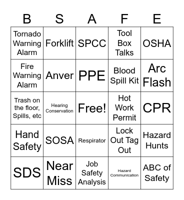 Safety Jump Start Bingo Card