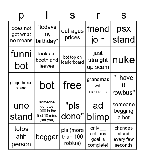 pls donat Bingo Card