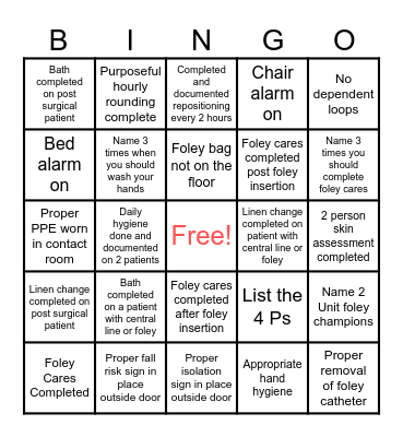 Patient Safety Bingo Card