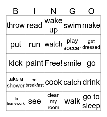 Past Tense Bingo Card